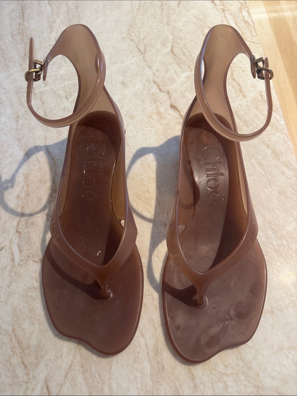 Chloe Brown Jelly Ankle-Strap Thong Sandals